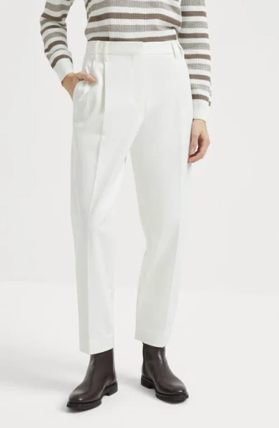 Brunello Cucinelli Women Slouchy Trousers In Viscose And Linen Fluid Twill With Moniline In White