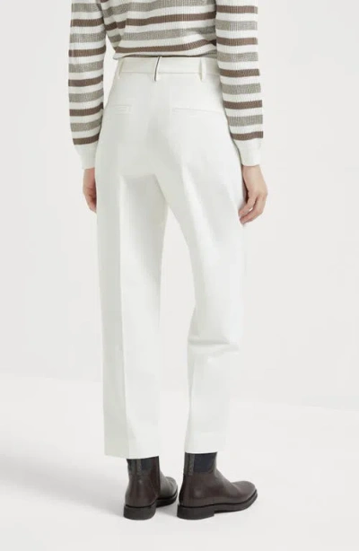 Brunello Cucinelli Women Slouchy Trousers In Viscose And Linen Fluid Twill With Moniline In White