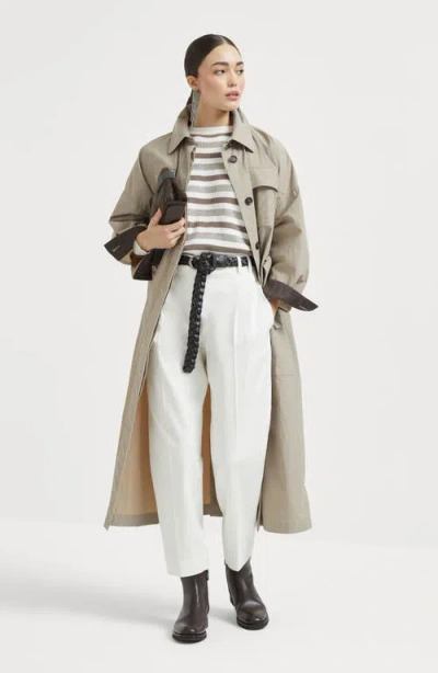 Brunello Cucinelli Women Slouchy Trousers In Viscose And Linen Fluid Twill With Moniline In White