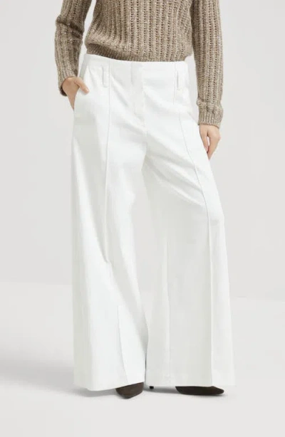 Brunello Cucinelli Stretch Cotton Flared Sartorial Trousers In White