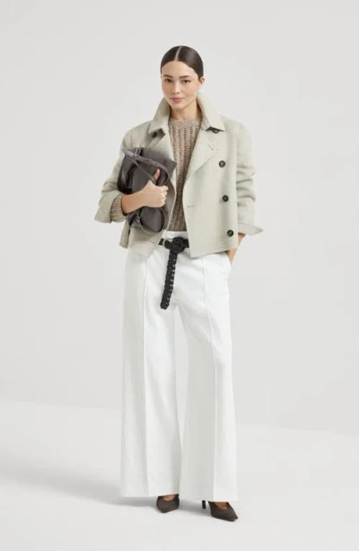Brunello Cucinelli Stretch Cotton Flared Sartorial Trousers In White