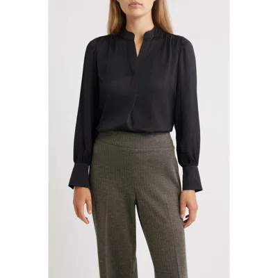 Anne Klein Textured Crepe Long Sleeve Top In Black
