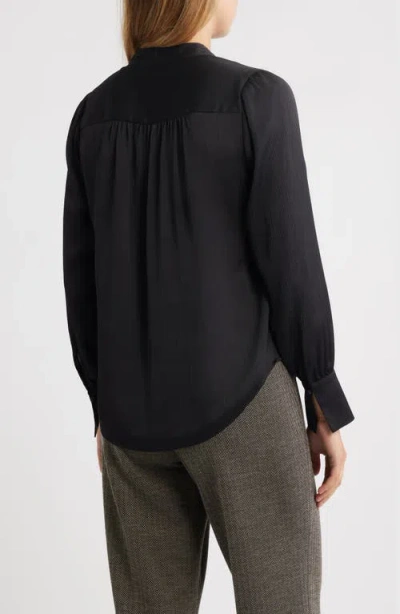 Anne Klein Textured Crepe Long Sleeve Top In Black
