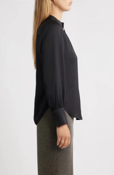 Anne Klein Textured Crepe Long Sleeve Top In Black