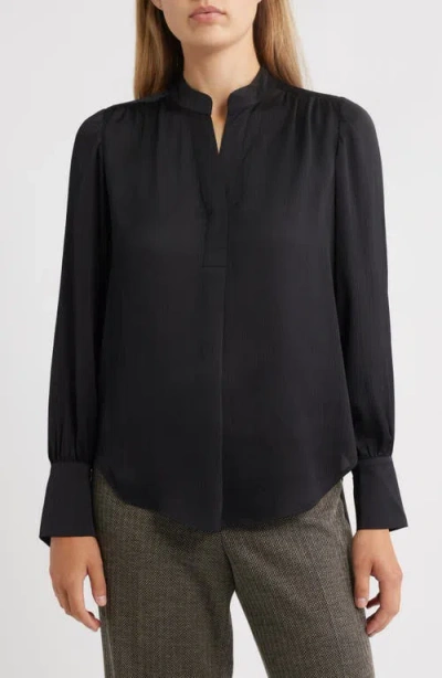 Anne Klein Textured Crepe Long Sleeve Top In Black
