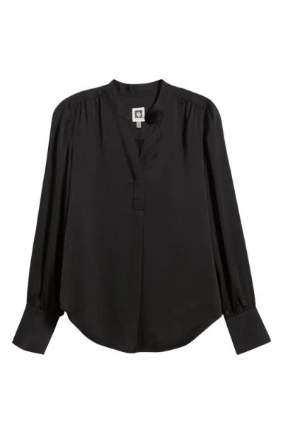 Anne Klein Textured Crepe Long Sleeve Top In Black
