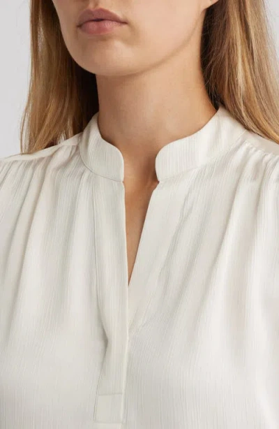 Anne Klein Textured Crepe Long Sleeve Top In White