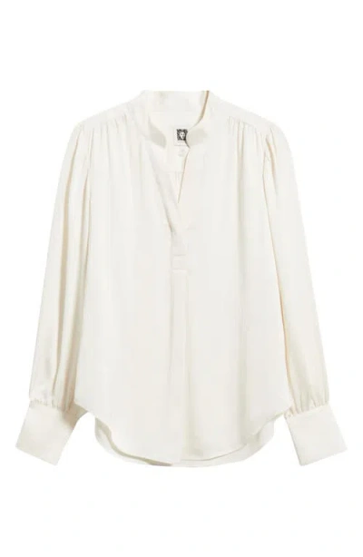 Anne Klein Textured Crepe Long Sleeve Top In White