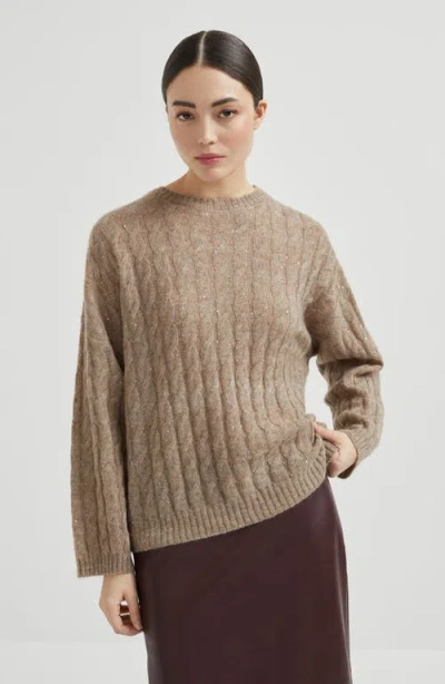 Brunello Cucinelli Dazzling Cable Sweatshirt In Brown