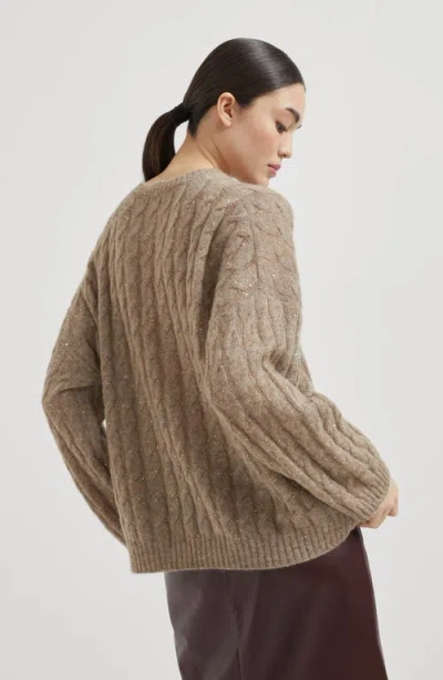 Brunello Cucinelli Dazzling Cable Sweatshirt In Brown