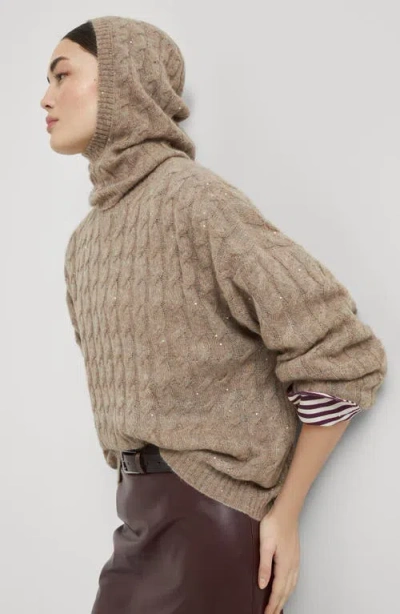Brunello Cucinelli Dazzling Cable Sweatshirt In Brown