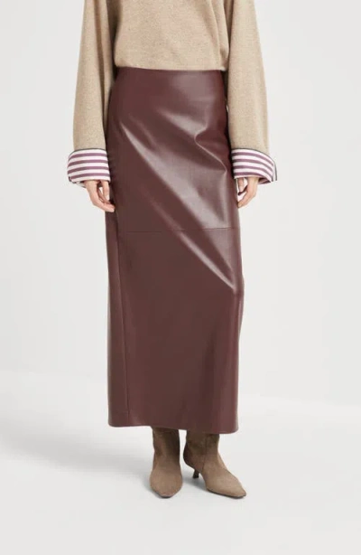 Brunello Cucinelli Nappa Leather Column Maxi Skirt In Brown