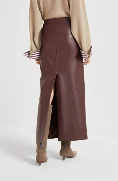 Brunello Cucinelli Nappa Leather Column Maxi Skirt In Brown