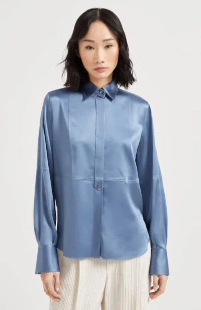 Brunello Cucinelli Satin Shirt In Blue