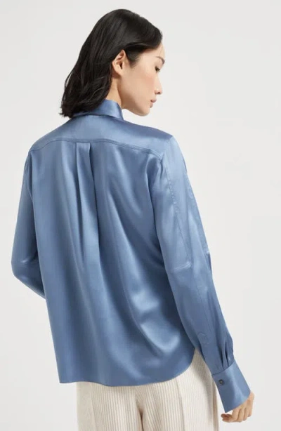 Brunello Cucinelli Satin Shirt In Blue