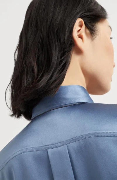 Brunello Cucinelli Satin Shirt In Blue