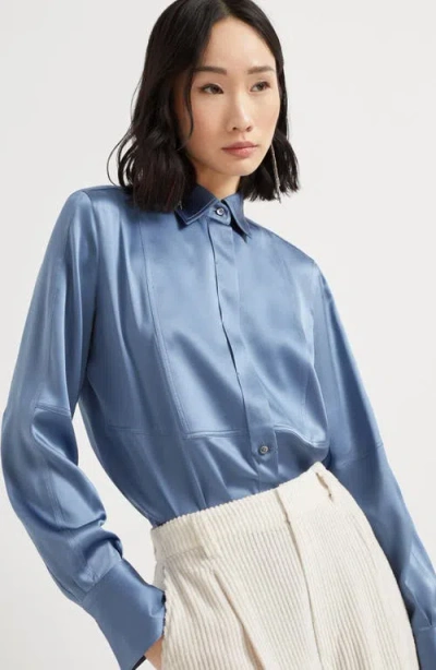 Brunello Cucinelli Satin Shirt In Blue