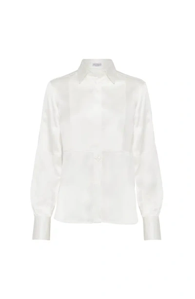 Brunello Cucinelli Stretch-silk Satin Shirt In White