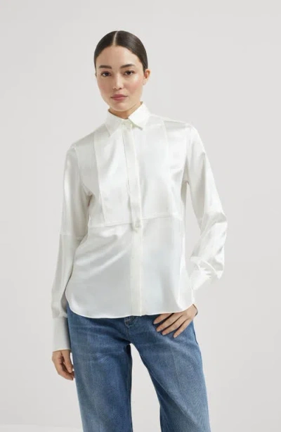 Brunello Cucinelli Stretch-silk Satin Shirt In White