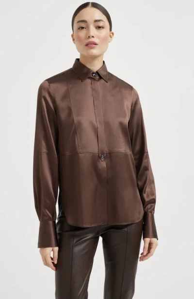 Brunello Cucinelli Stretch-silk Satin Shirt In Brown
