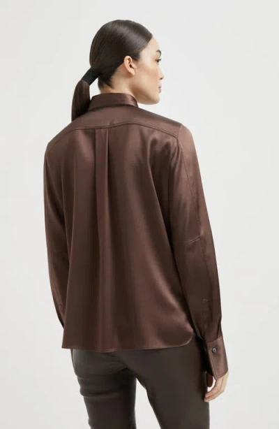 Brunello Cucinelli Stretch-silk Satin Shirt In Brown