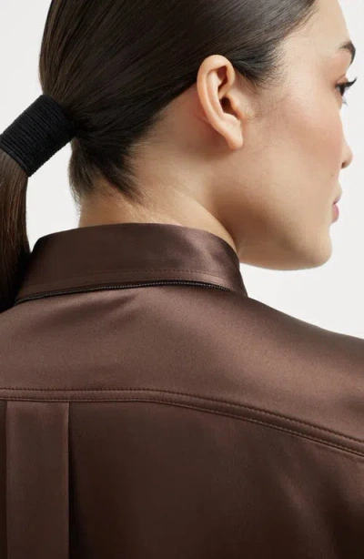 Brunello Cucinelli Stretch-silk Satin Shirt In Brown