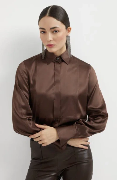 Brunello Cucinelli Stretch-silk Satin Shirt In Brown