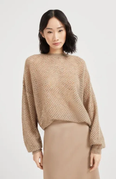 Brunello Cucinelli Dazzling Mesh Sweater In Neutral