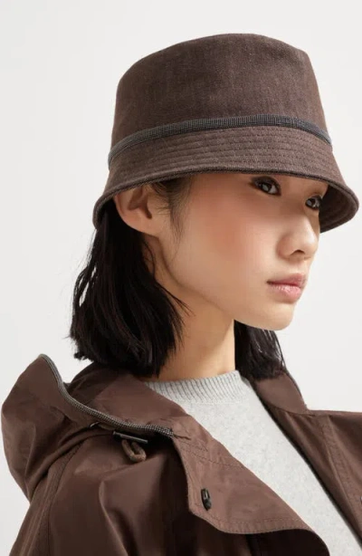 Brunello Cucinelli Bucket Hat With Monili In Brown