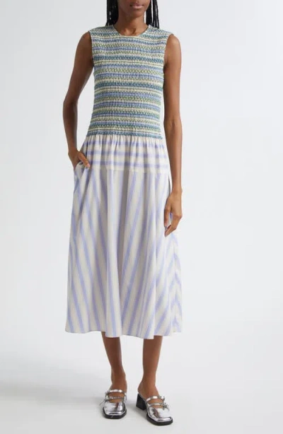 Stine Goya Mixed Stripe Smock Bodice Organic Cotton Dress In Multi
