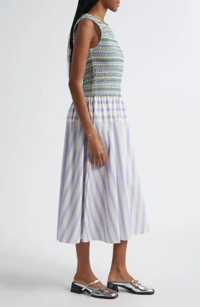 Stine Goya Mixed Stripe Smock Bodice Organic Cotton Dress In Multi