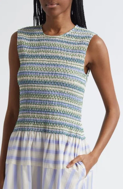 Stine Goya Mixed Stripe Smock Bodice Organic Cotton Dress In Multi