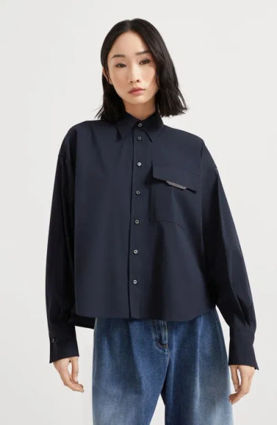 Brunello Cucinelli Cotton-blend Cropped Shirt In Black