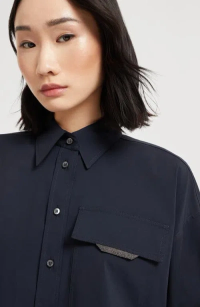 Brunello Cucinelli Cotton-blend Cropped Shirt In Black