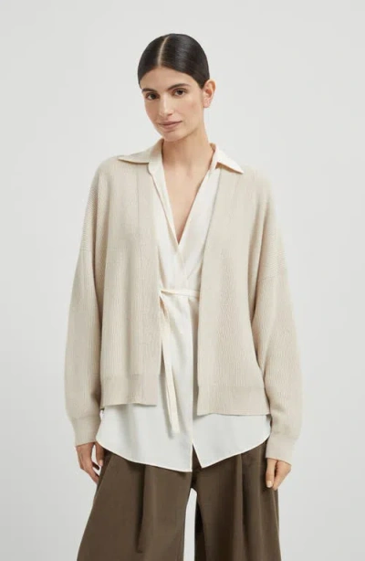 Brunello Cucinelli Cashmere Cardigan With Blouse In Neutral