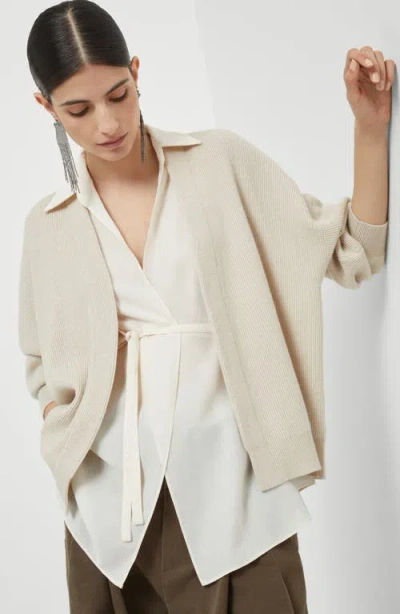 Brunello Cucinelli Cashmere Cardigan With Blouse In Neutral