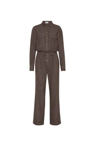 Brunello Cucinelli Lightweight No-fade Denim Jumpsuit In Brown