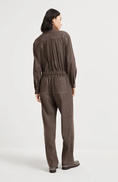 Brunello Cucinelli Lightweight No-fade Denim Jumpsuit In Brown