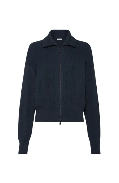 Brunello Cucinelli Metallic-threading Cardigan In Blue