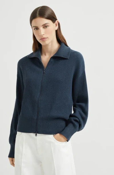Brunello Cucinelli Metallic-threading Cardigan In Blue