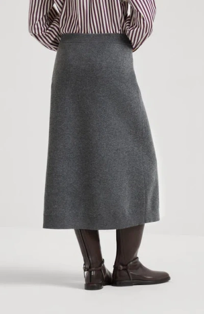 Brunello Cucinelli Longuette Midi Skirt In Stretch Cashmere In Gray