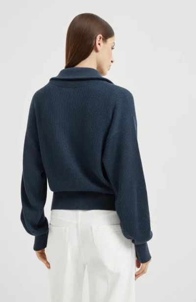Brunello Cucinelli Metallic-threading Cardigan In Blue