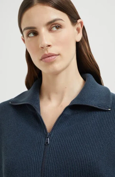 Brunello Cucinelli Metallic-threading Cardigan In Blue