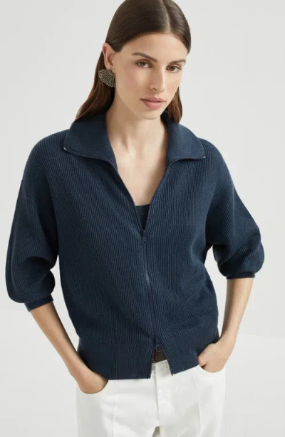 Brunello Cucinelli Metallic-threading Cardigan In Blue