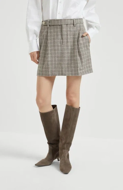 Brunello Cucinelli Checked Virgin Wool Flannel Miniskirt In Neutral