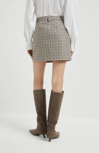 Brunello Cucinelli Checked Virgin Wool Flannel Miniskirt In Neutral