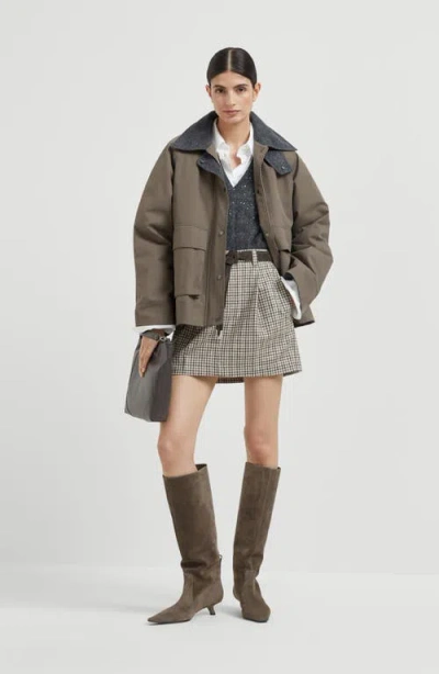 Brunello Cucinelli Checked Virgin Wool Flannel Miniskirt In Neutral