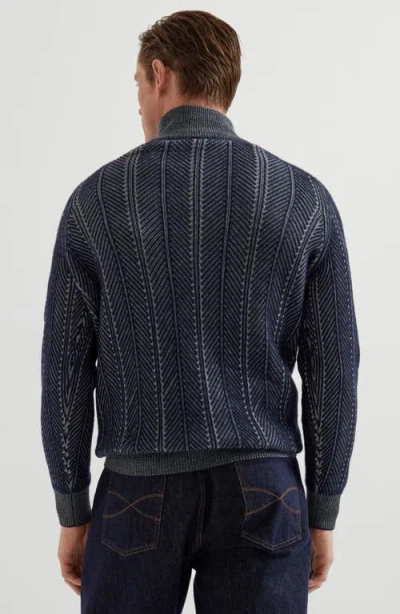 Brunello Cucinelli Men's Cashmere Chevron Vanise Quarter-zip Sweater