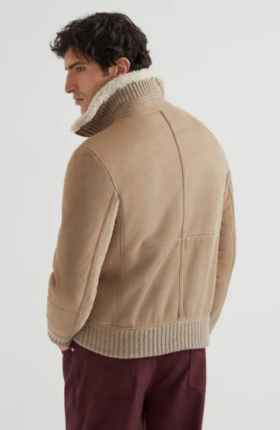 Brunello Cucinelli Bomber Jacket With Shearling Collar And Ribbed Finish