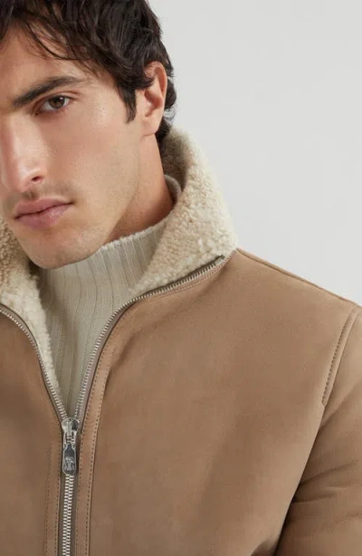 Brunello Cucinelli Bomber Jacket With Shearling Collar And Ribbed Finish
